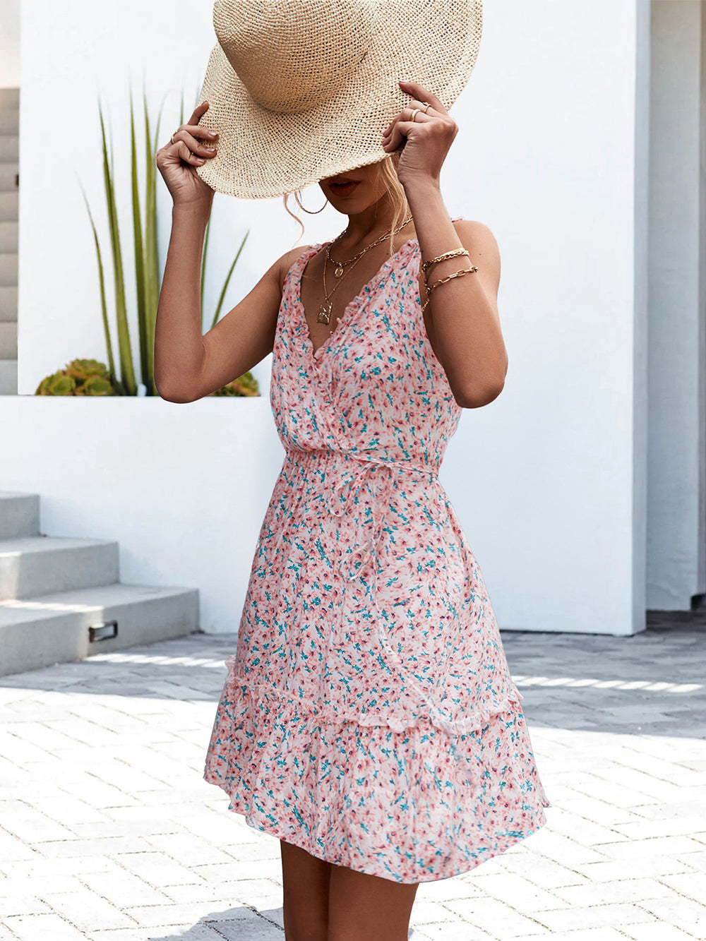 Zomerse sexy jurk met volant en V-hals voor dames