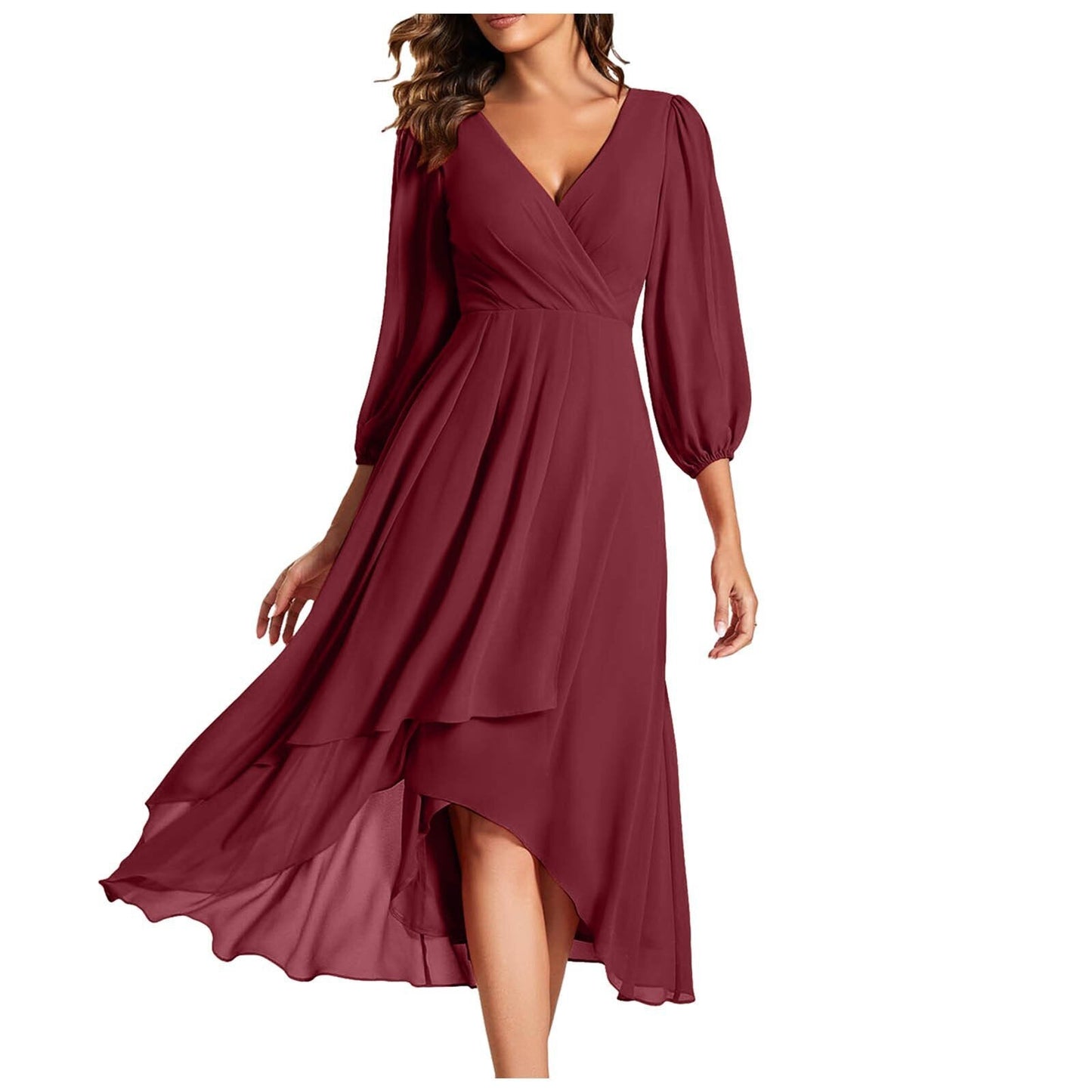 NORA | Asymmetrische Jurk met V-hals en Vloeiende Rok voor Moderne Elegantie
