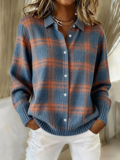 ANNETTA| Retro Geruit Casual Trui met Contrast