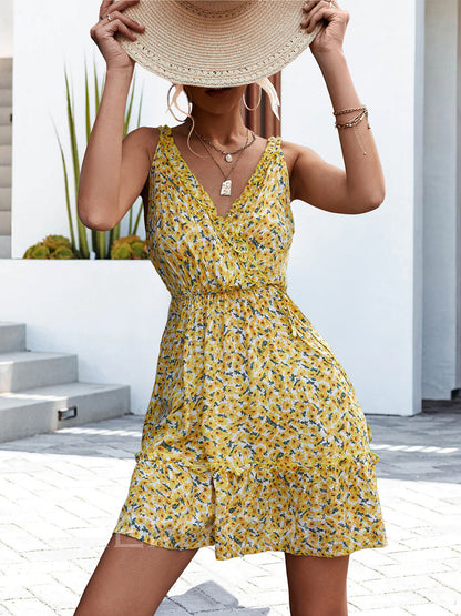 Zomerse sexy jurk met volant en V-hals voor dames