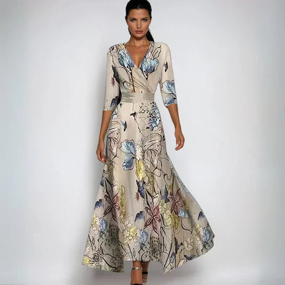 VEERLE | Elegante Wikkeljurk met Floreale Pracht en Flatterend Silhouet