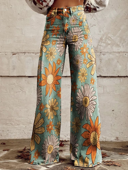 BELLA | Vintage Bloemenpatroon Palazzo Broek
