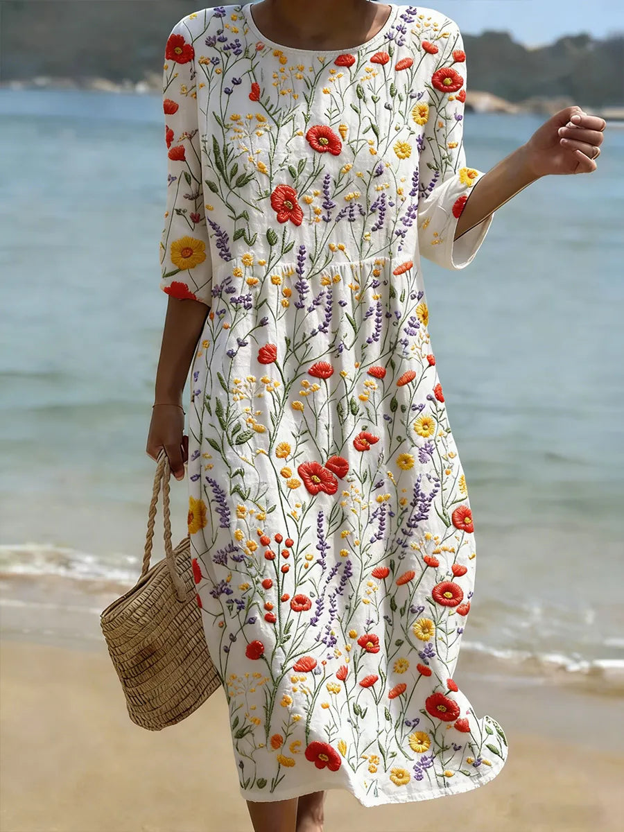 ANNE | Luchtige jurk met geborduurde bloemenprint