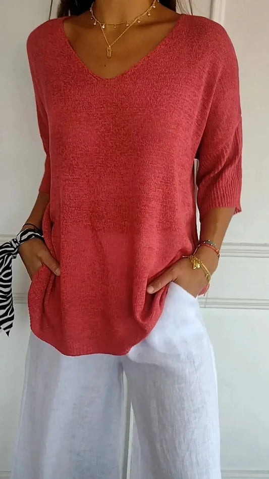 JADA | V-hals top met gebreid design