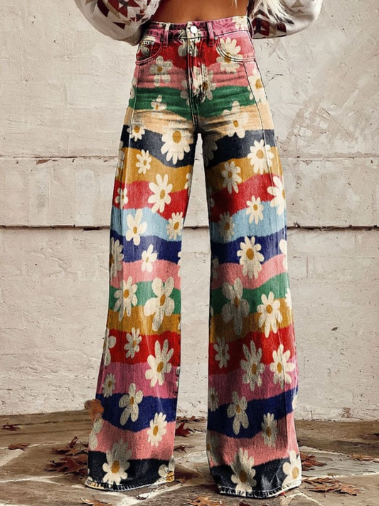 LEA | Retro Bloemen Broeken Elegant en Comfortabel