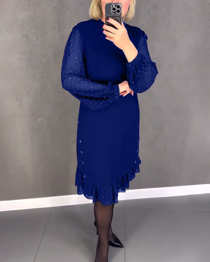 TINA | Elegante Jurk met Transparante Mouwen en Flatterende Snit voor Herfstgelegenheden