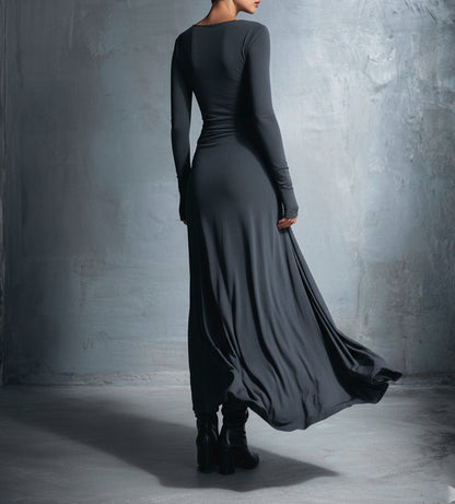 AMKE™ | Maxi Jurk met Tailleaccent en Vloeiende Elegantie voor Tijdloze Avonden