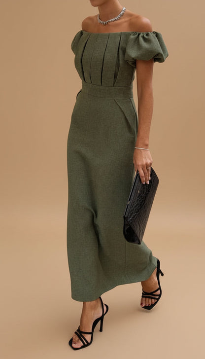 ANNEKE | Elegante Midi Jurk met Geaccentueerde Taille en Tijdloze Avondstijl