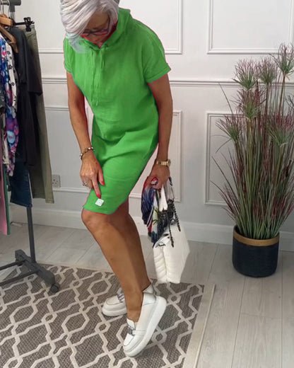 FARA | Casual Jurk met Kap en Korte Mouwen Perfect voor de Zomer
