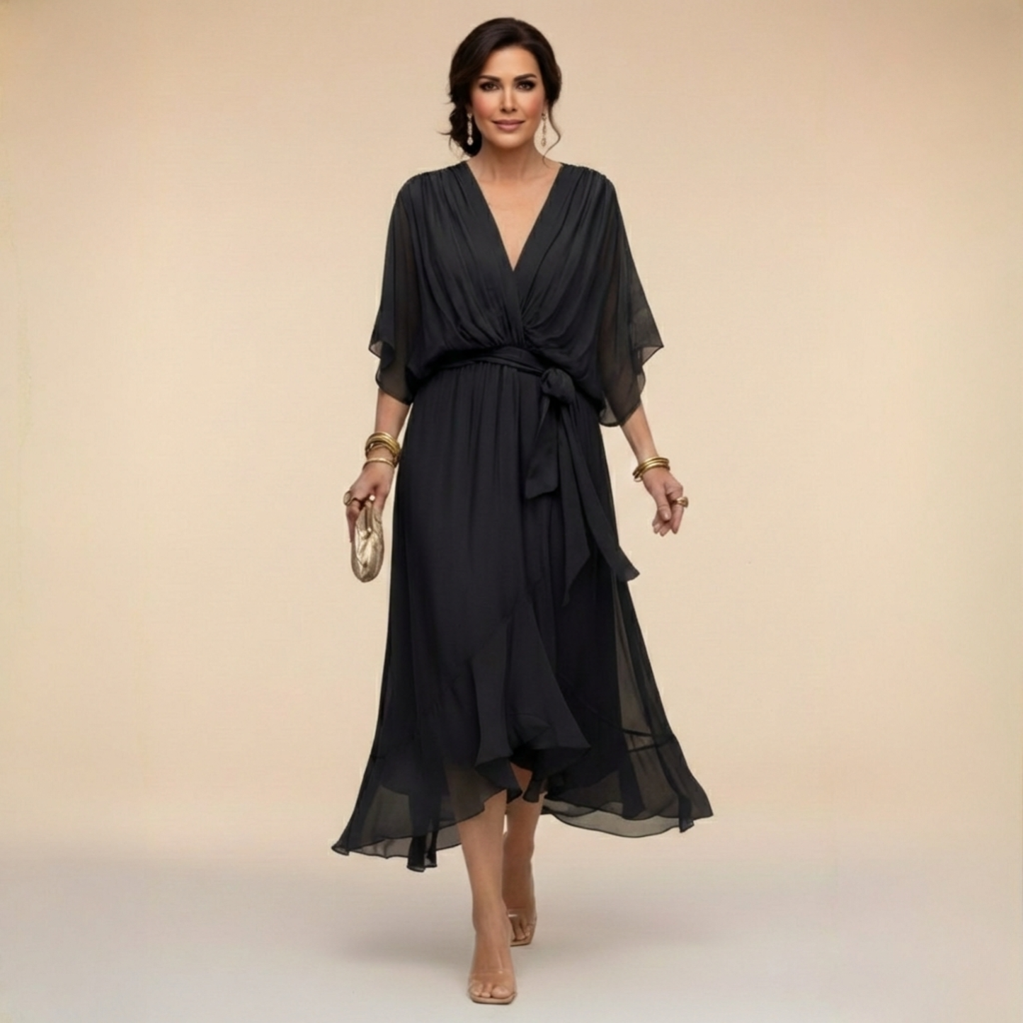 HELLEN | Elegante V-hals Jurk voor Tijdloze Klasse
