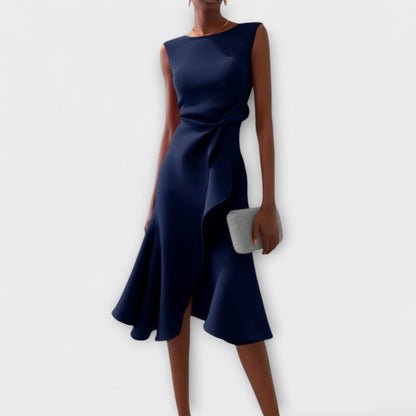 GABI – Asymmetrische Midi Jurk met Drapage