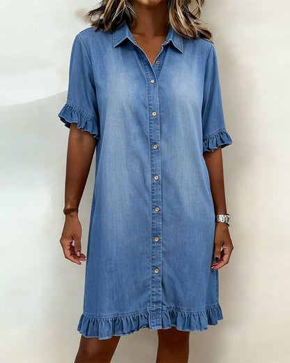 FIORA® | Comfortabel en stijlvolle denim jurk met Flatterende Rimpeling