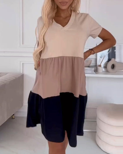 FIONA | Casual Zomerjurk met Korte Mouwen en Color Block Design