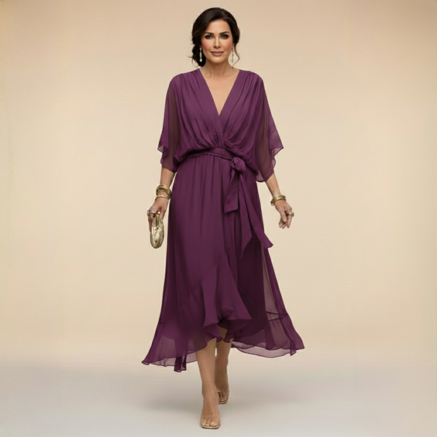 HELLEN | Elegante V-hals Jurk voor Tijdloze Klasse
