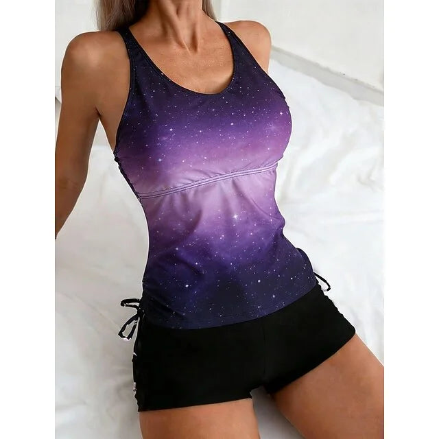 Celeste - Tankini set met sterrenstelselprint die de buik bedekt