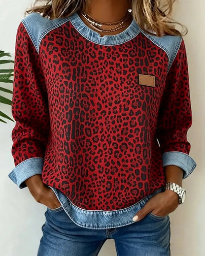 SONIA | Leopard Patchwork Trui met Flatterende Pasvorm en Dagelijks Comfort