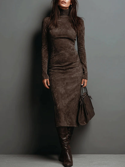 LORETTE | Lange midi jurk bruin