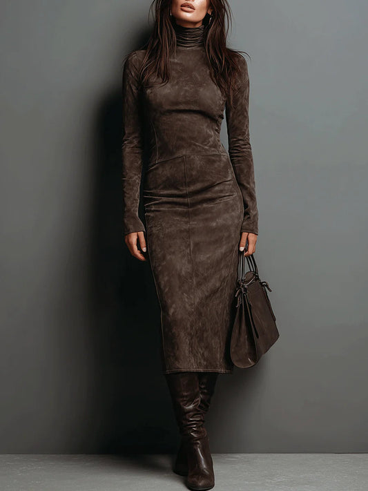 LORETTE | Lange midi jurk bruin