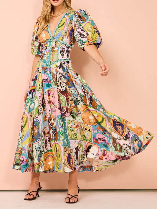 Casual midi-jurk met graffiti-print Evergreen