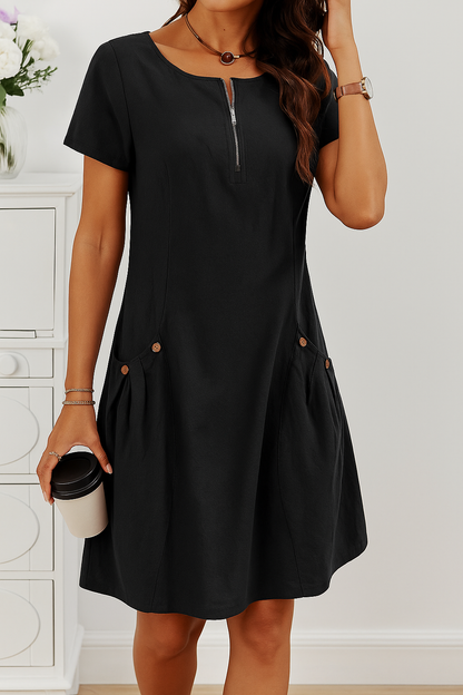CLARA | Zomerjurk met Elegante Rits, Praktische Zakken en Dagelijks Comfort