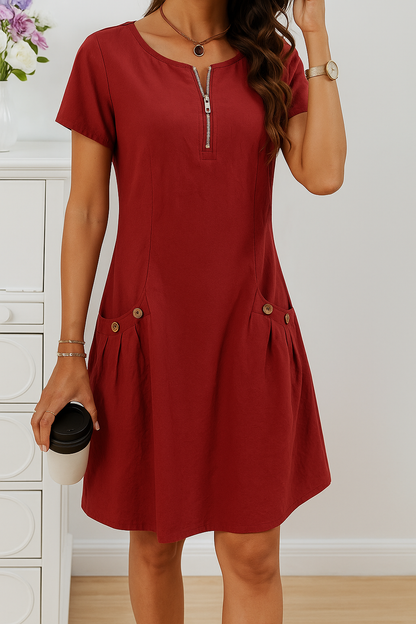 CLARA | Zomerjurk met Elegante Rits, Praktische Zakken en Dagelijks Comfort