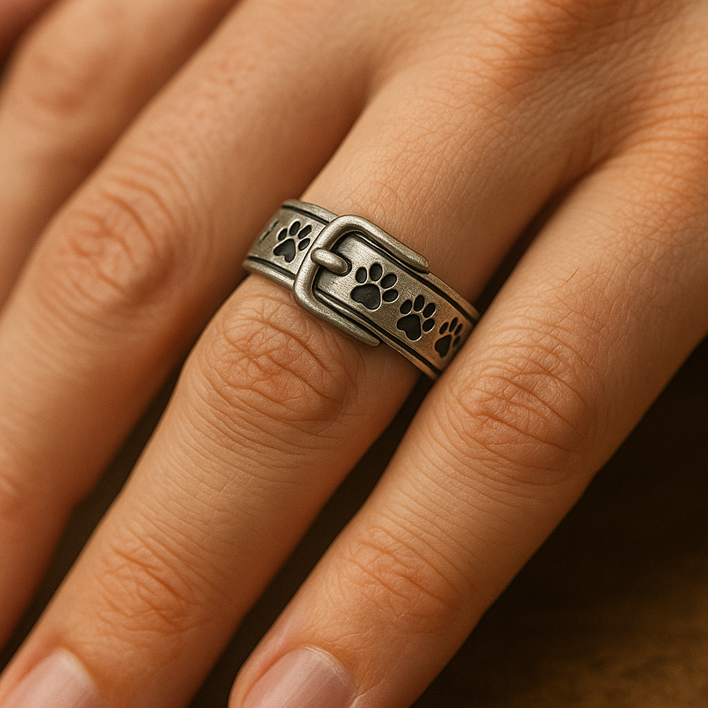Ring met een schattige en elegante halsband in de vorm van een hond