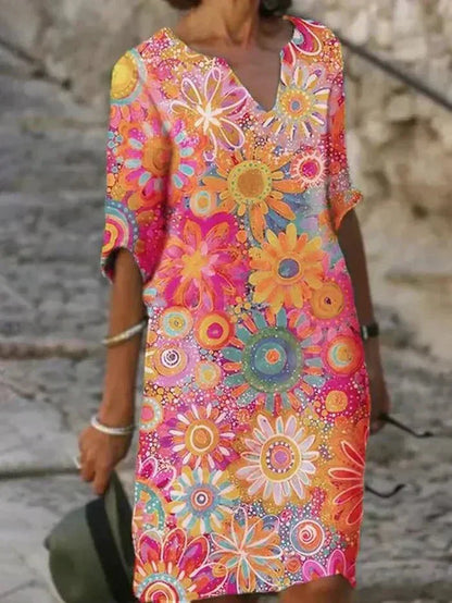 Nira | Levendige Bloemen Midi Jurk