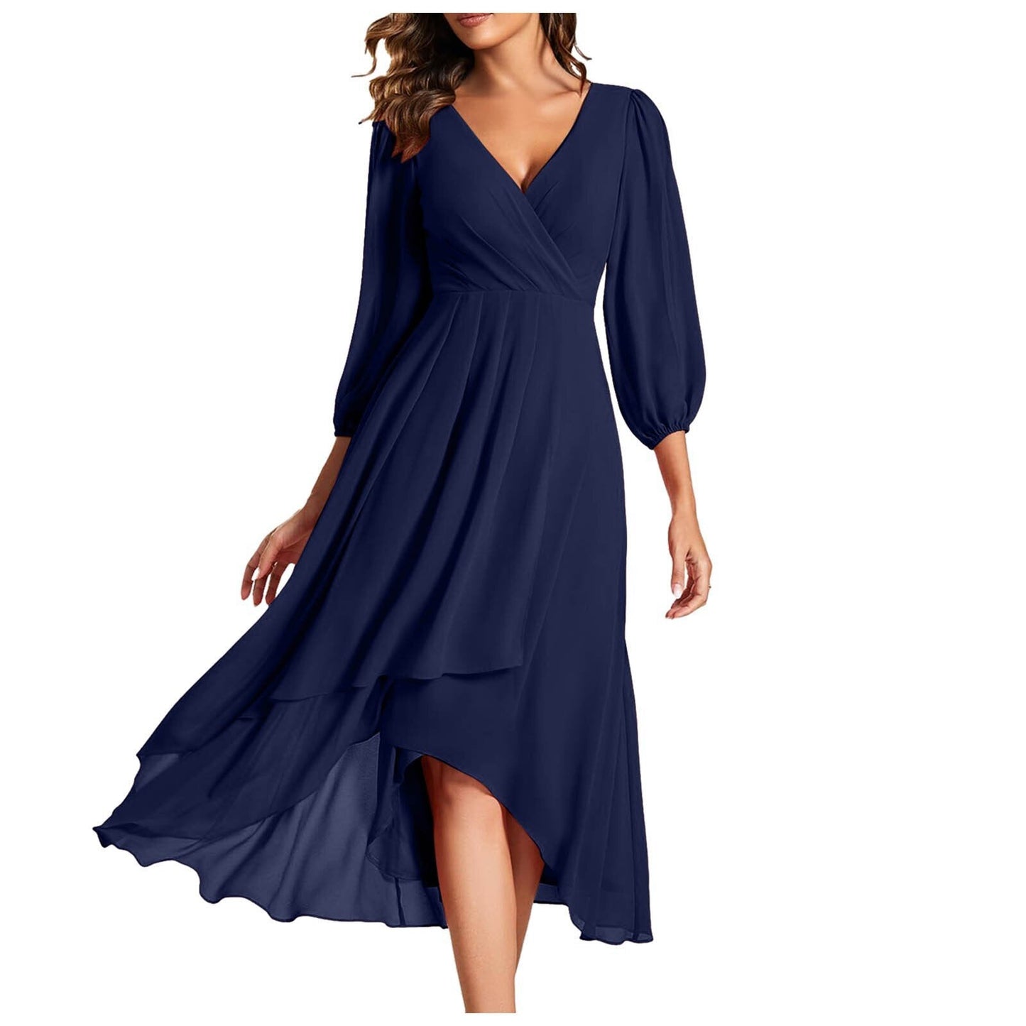 NORA | Asymmetrische Jurk met V-hals en Vloeiende Rok voor Moderne Elegantie