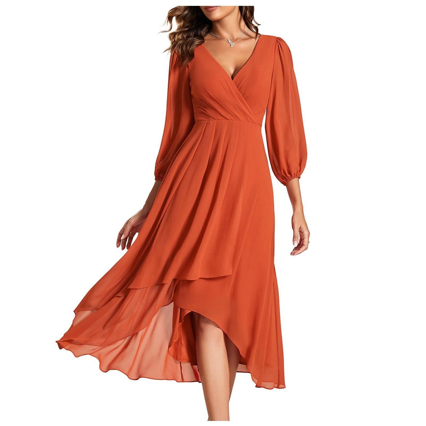 NORA | Asymmetrische Jurk met V-hals en Vloeiende Rok voor Moderne Elegantie