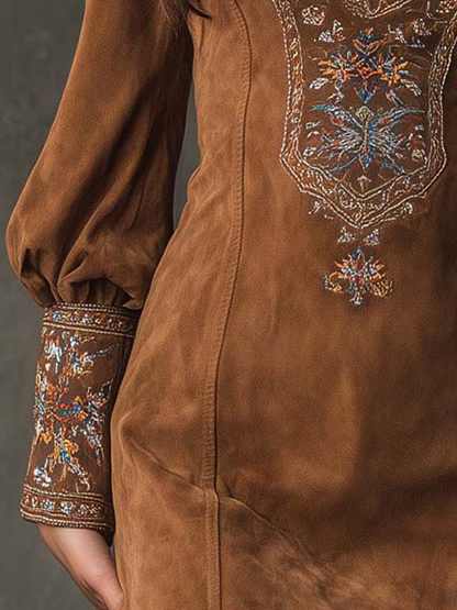 YANA™ | Mini suède jurk met borduursel Paars
