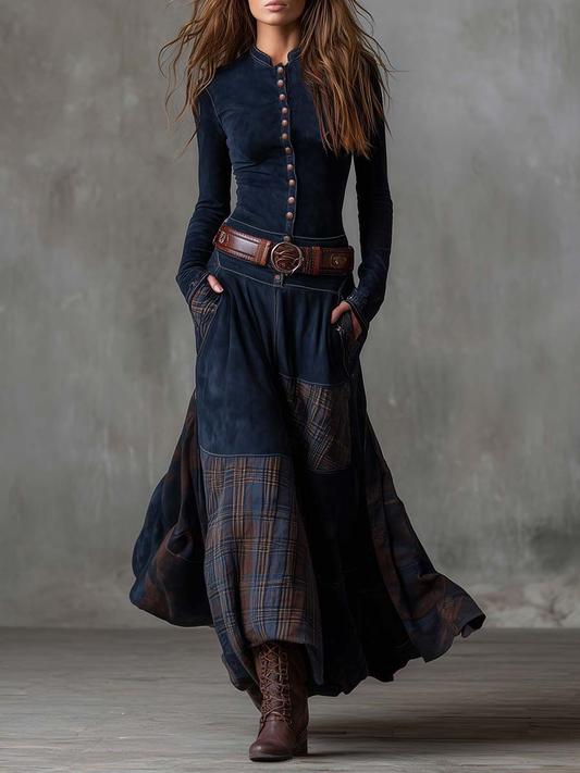 NADIA™ | Maxi Jurk met Tailleaccent en Vintage Bohemien Uitstraling