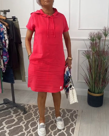 FARA | Casual Jurk met Kap en Korte Mouwen Perfect voor de Zomer