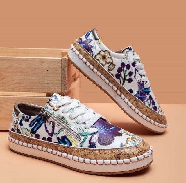 FIORE | Orthopedische Sneakers met Uniek Vintage Bloemontwerp