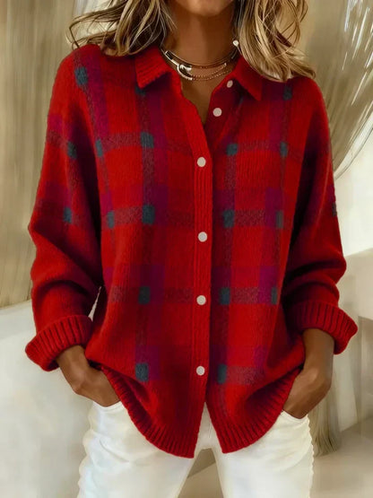 ANNETTA| Retro Geruit Casual Trui met Contrast
