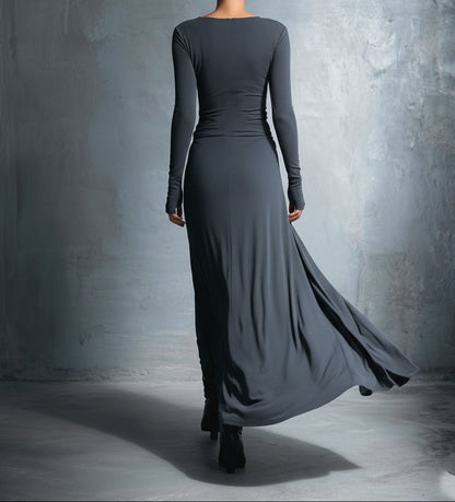 AMKE™ | Maxi Jurk met Tailleaccent en Vloeiende Elegantie voor Tijdloze Avonden