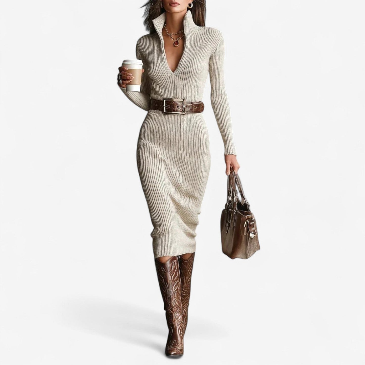 NINA™ | Ribbeljurk met Flatterende Taille en Tijdloze Elegantie voor Dag en Avond